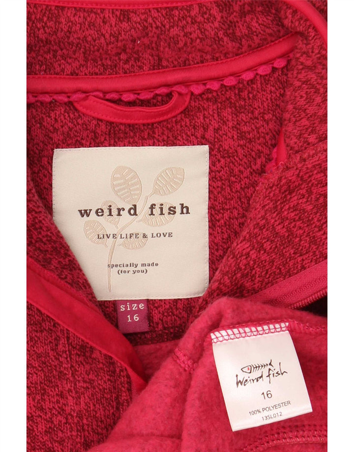 Felpa da donna con collo con zip Weird Fish, maglione UK 16, grande rosso chiazzato