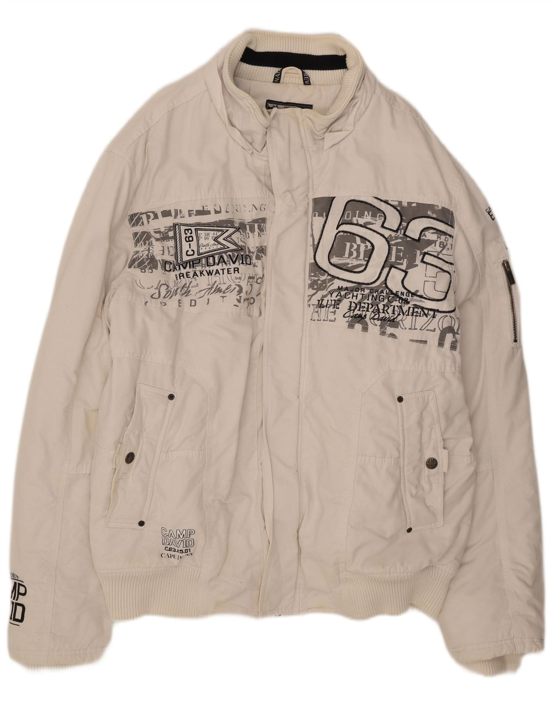 Giubbotto bomber grafico da uomo Camp David UK 46 3XL cotone bianco