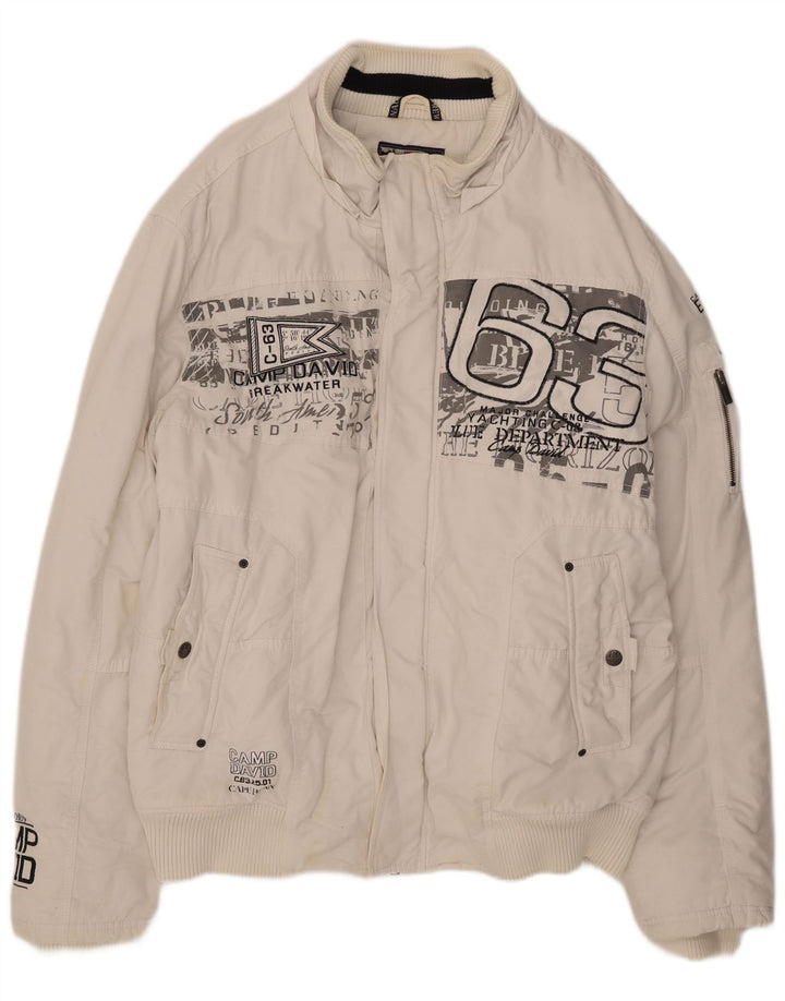 Giubbotto bomber grafico da uomo Camp David UK 46 3XL cotone bianco
