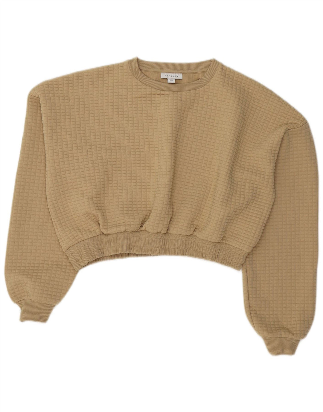 Topshop Donna Crop Felpa Maglione UK 14 Large Beige Poliestere