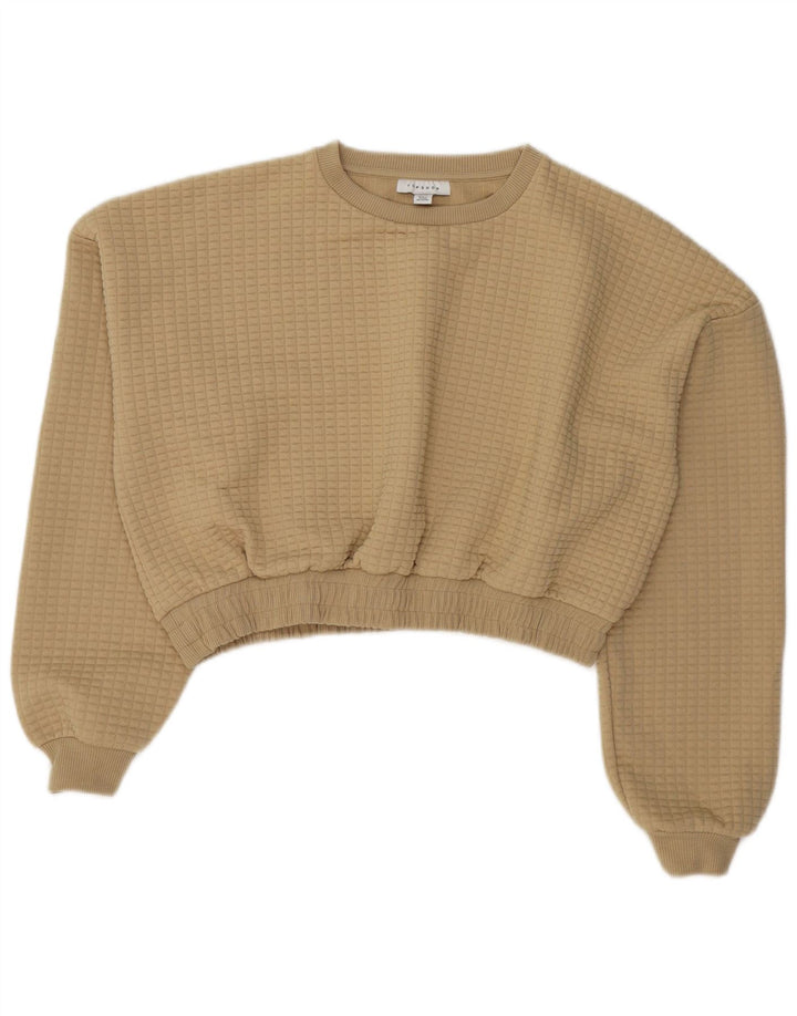 Topshop Donna Crop Felpa Maglione UK 14 Large Beige Poliestere