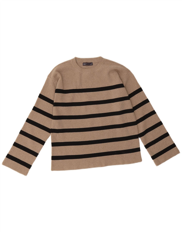 Maglione maglione girocollo da donna Marks & Spencer UK 12 a righe beige medio