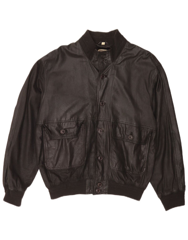 Giubbotto bomber in pelle vintage da uomo IT 54 2XL Nero