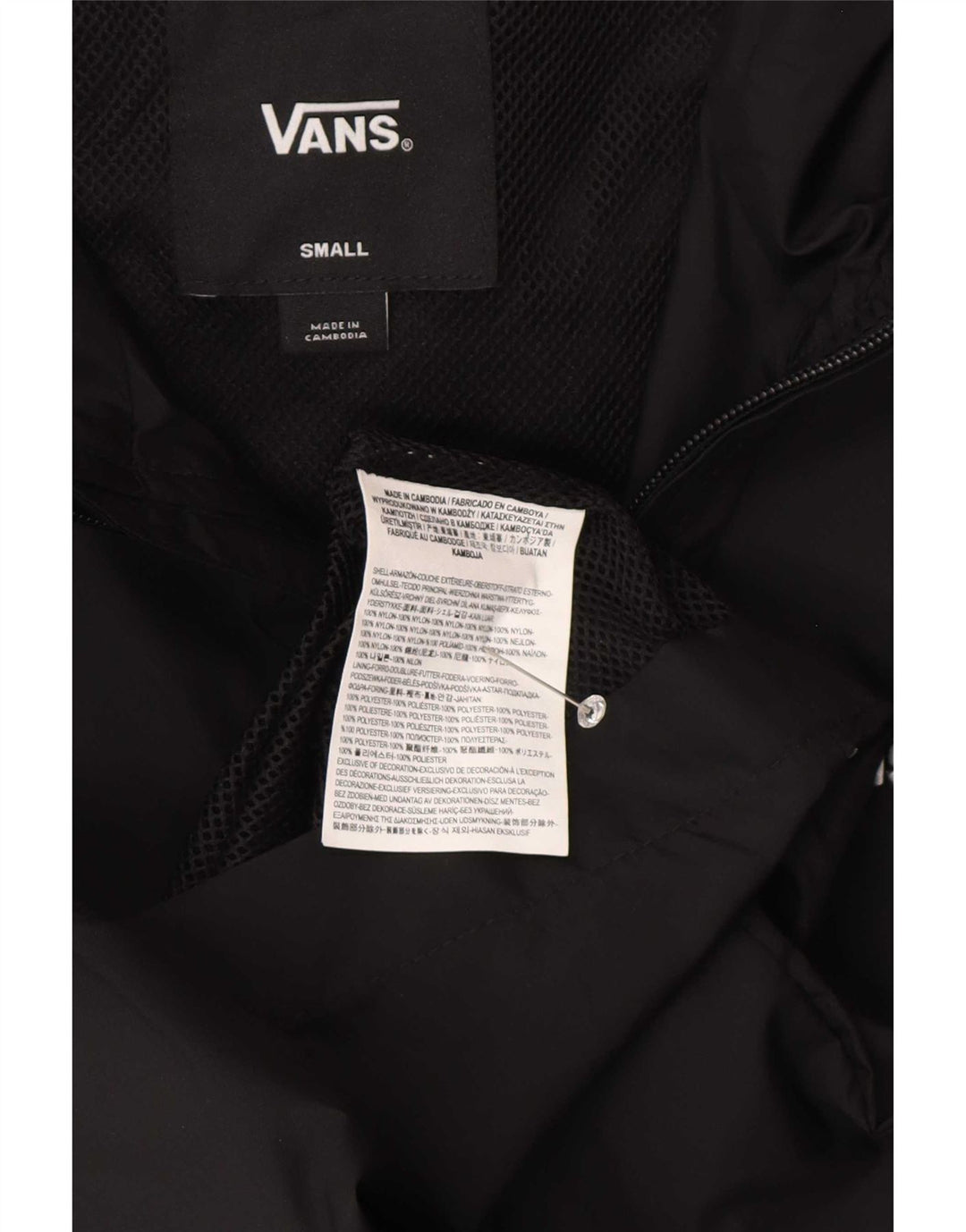 Giacca antipioggia da uomo con cappuccio grafico Vans UK 36 Small nylon geometrico nero