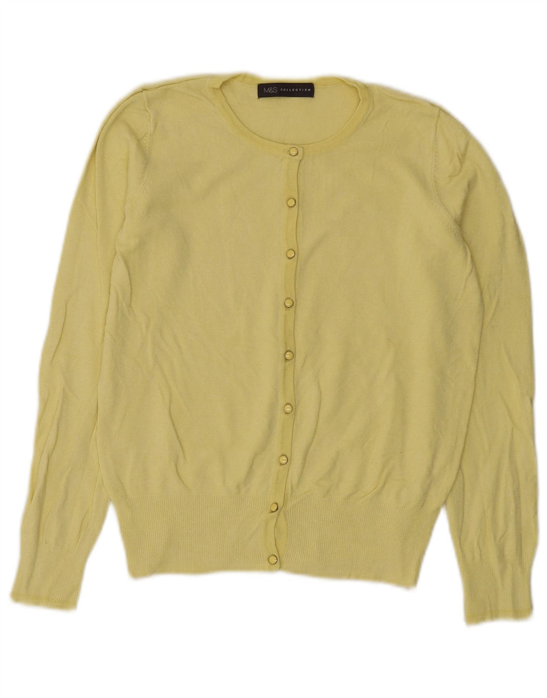 Maglione cardigan da donna Marks & Spencer UK 8 piccolo viscosa gialla