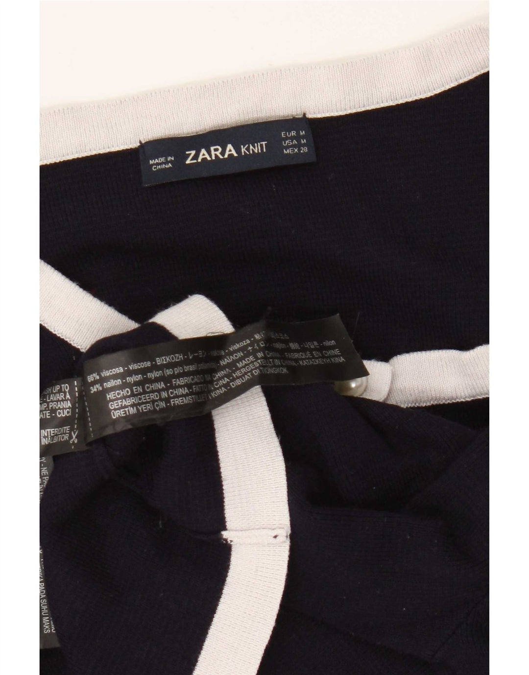 Maglione cardigan corto da donna Zara UK 12 viscosa blu navy medio