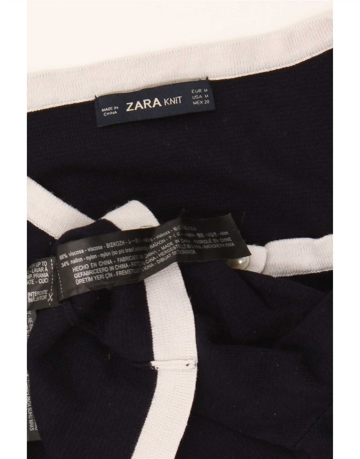 Maglione cardigan corto da donna Zara UK 12 viscosa blu navy medio