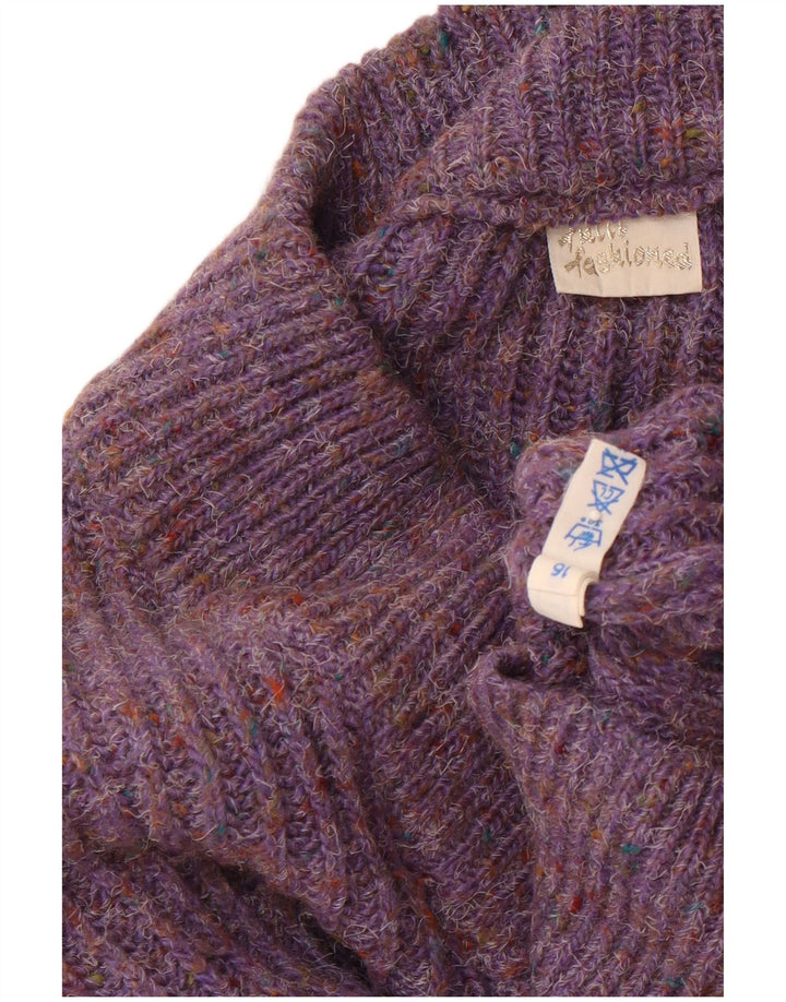 Maglione oversize da donna VINTAGE con scollo a V UK 16 Grande viola screziato