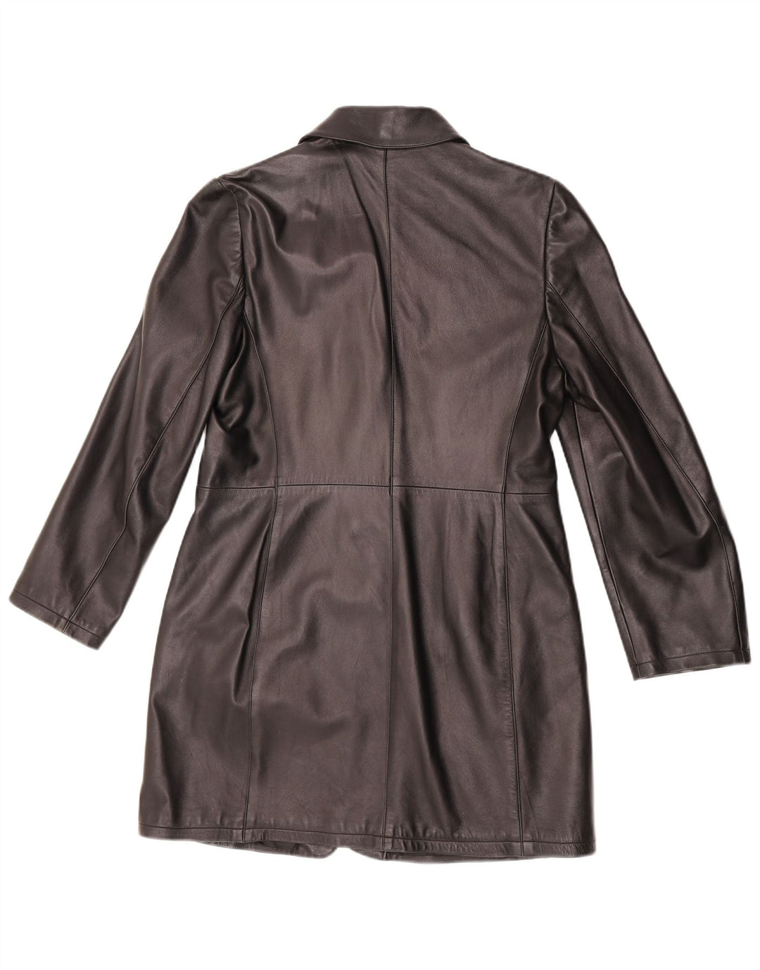 Cappotto in pelle vintage da donna UK 14 in pelle nera media
