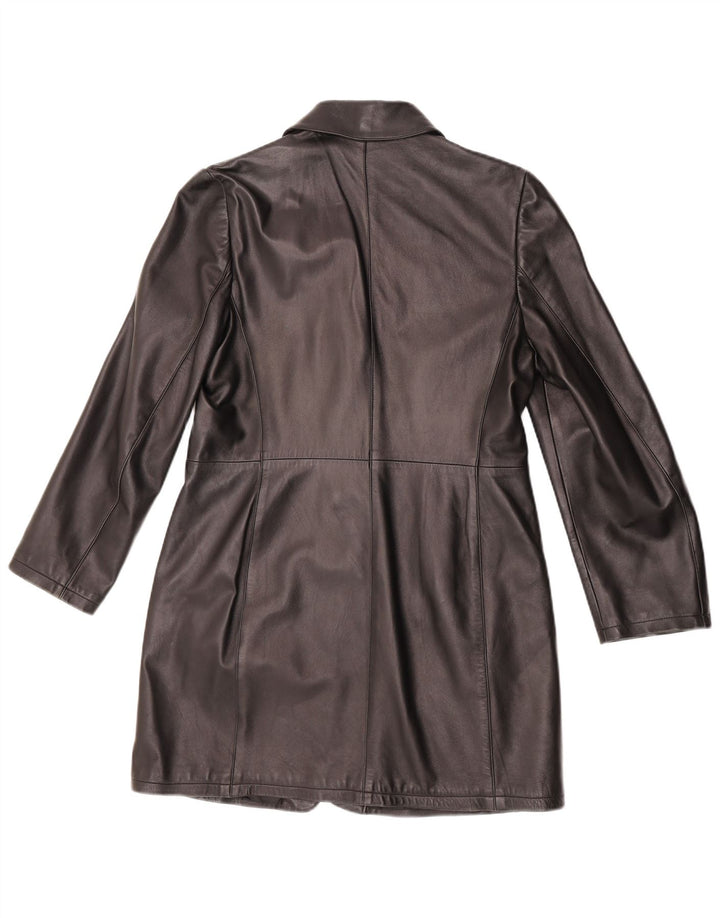 Cappotto in pelle vintage da donna UK 14 in pelle nera media