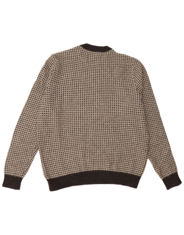 JACK WILLS Maglione maglione girocollo da donna UK 20 2XL Lana a quadri grigia