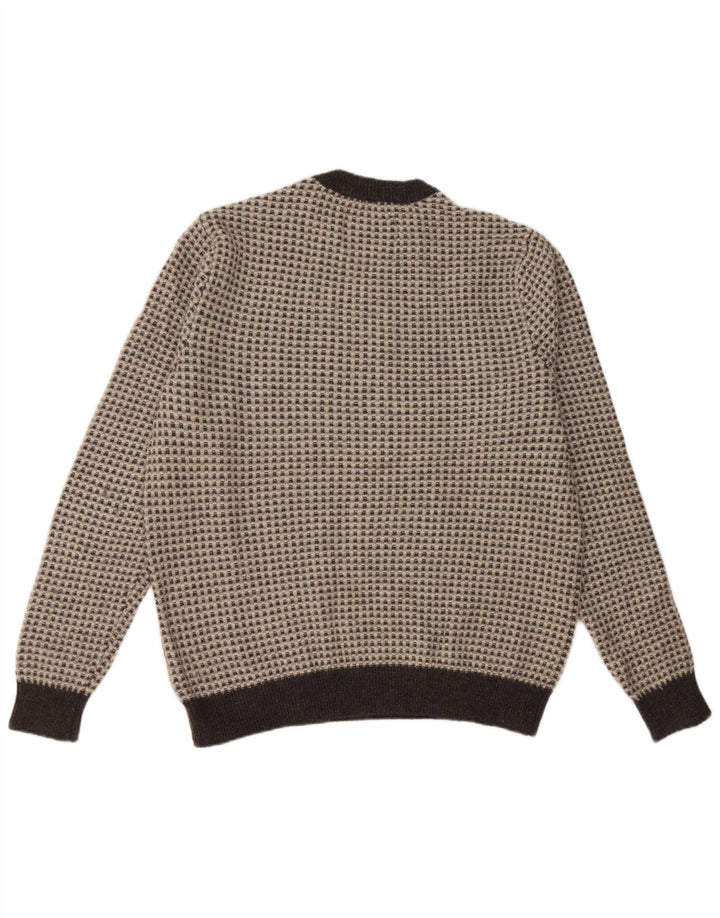 JACK WILLS Maglione maglione girocollo da donna UK 20 2XL Lana a quadri grigia