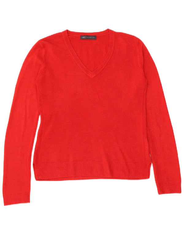 Maglione con scollo a V da donna Marks & Spencer UK 8 piccolo acrilico rosso