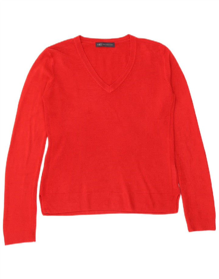 Maglione con scollo a V da donna Marks & Spencer UK 8 piccolo acrilico rosso
