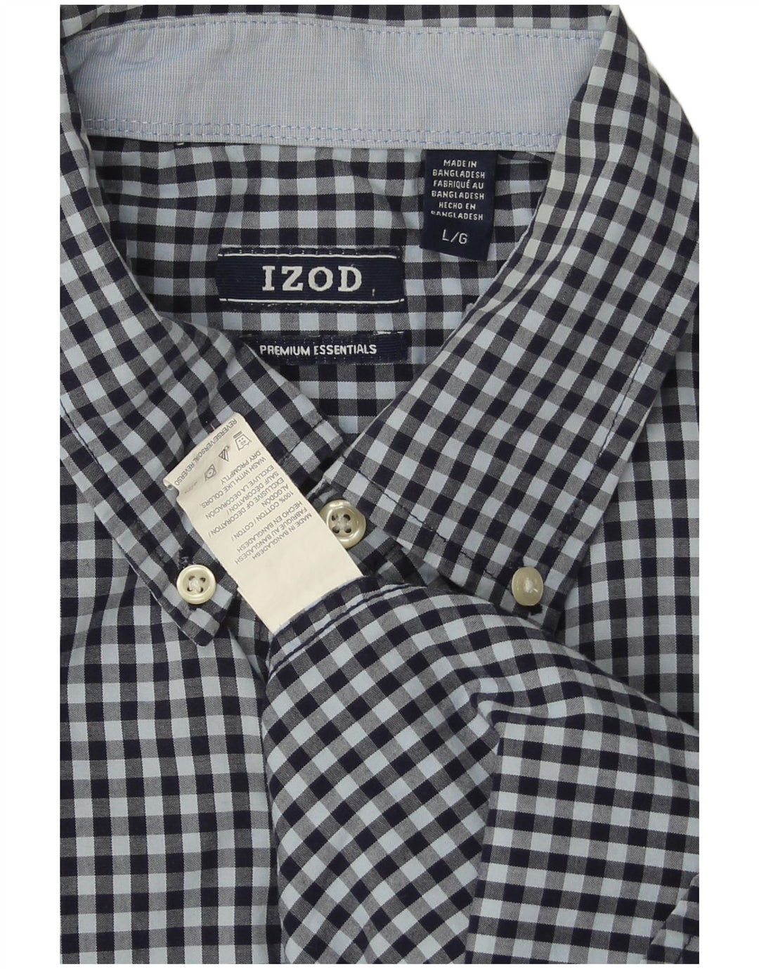 Izod Mens Checked  Shirt Large Navy Blue Gingham Cotton