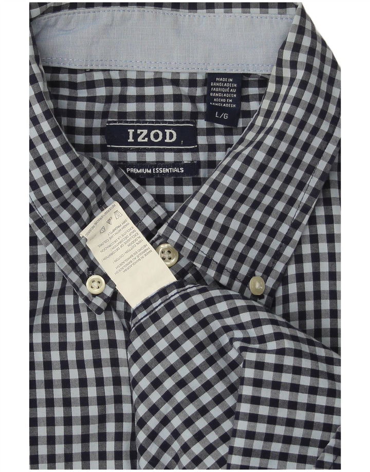 Izod Mens Checked  Shirt Large Navy Blue Gingham Cotton