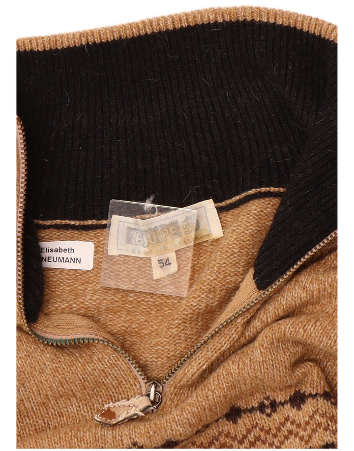 Equipe Maglione da uomo con zip e collo IT 54 XL Lana Fair Isle marrone