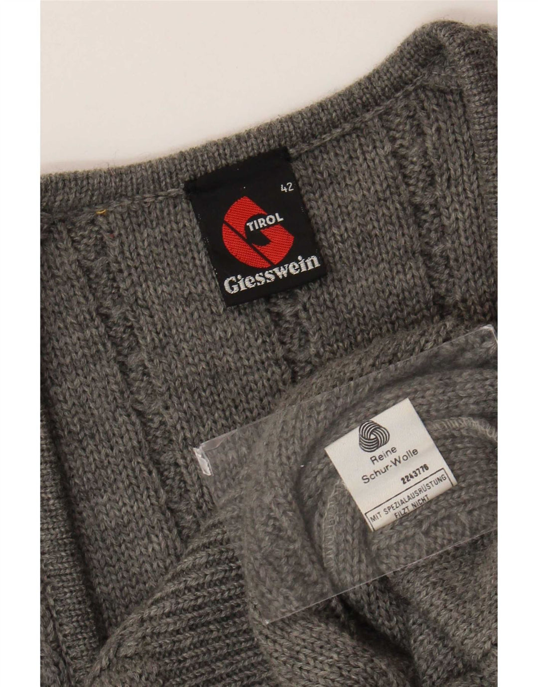 Giesswein Gilet corto lavorato a maglia da donna EU 42 Large Grigio Lana Vergine