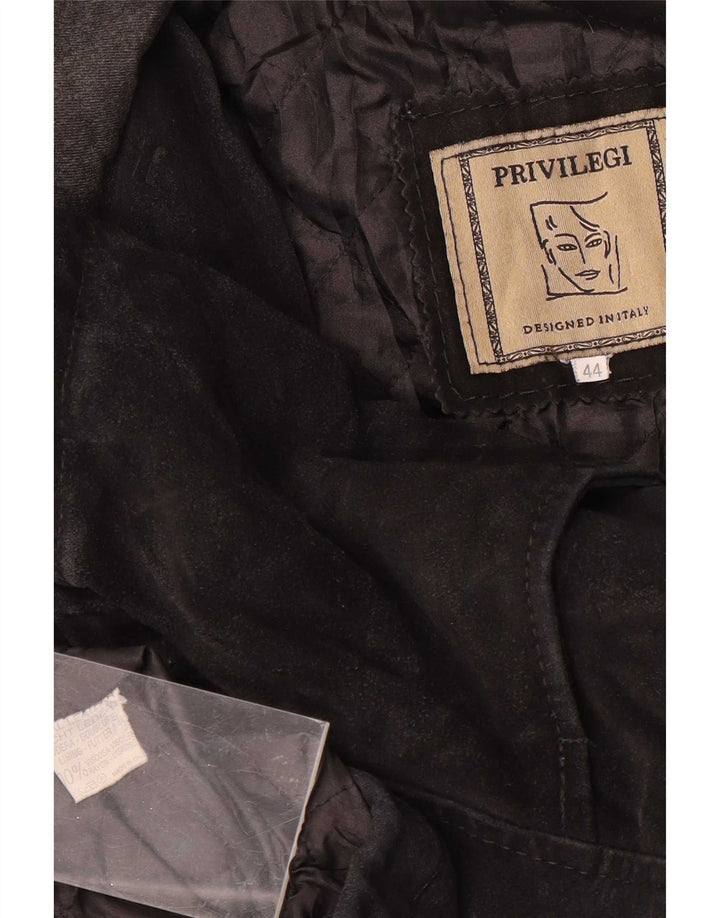 Giacca Privilegi Donna in Pelle Scamosciata con Cappuccio IT 44 Media Pelle Nera