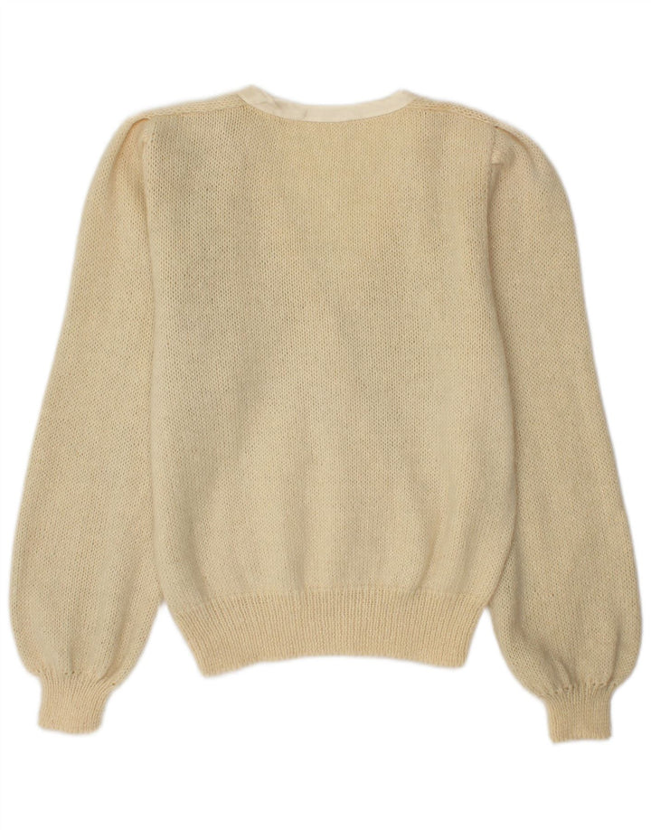 Maglione vintage da donna con scollo a V UK 14 Beige medio