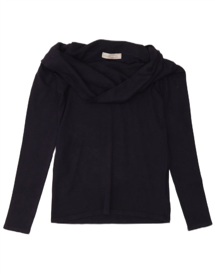 Top Zara da donna a maniche lunghe UK 14 Large in viscosa blu navy