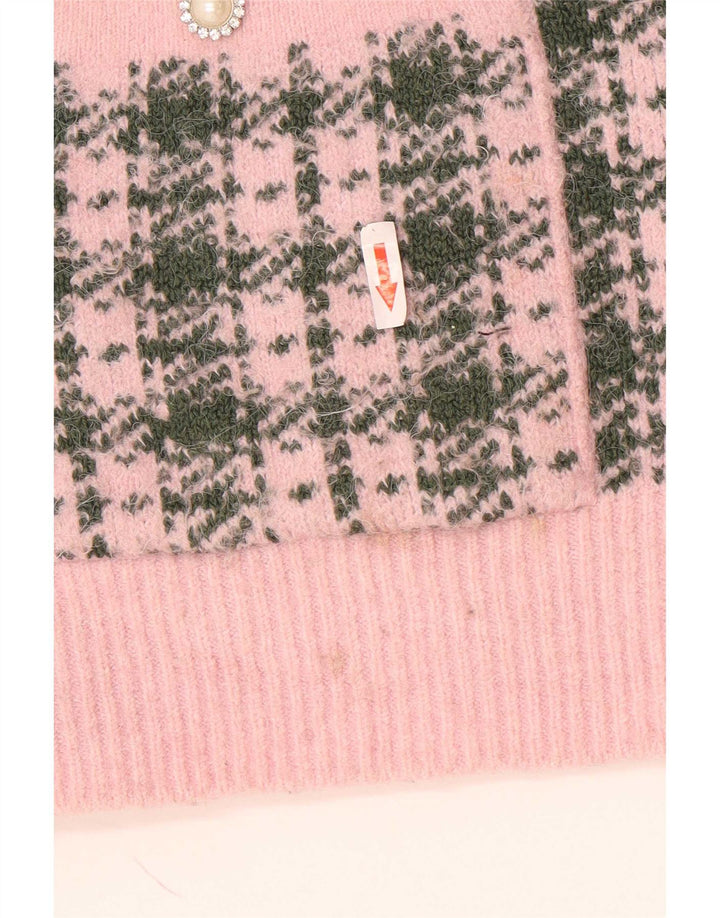 Maglione cardigan oversize senza maniche da donna Zara UK 10 piccolo quadretto rosa