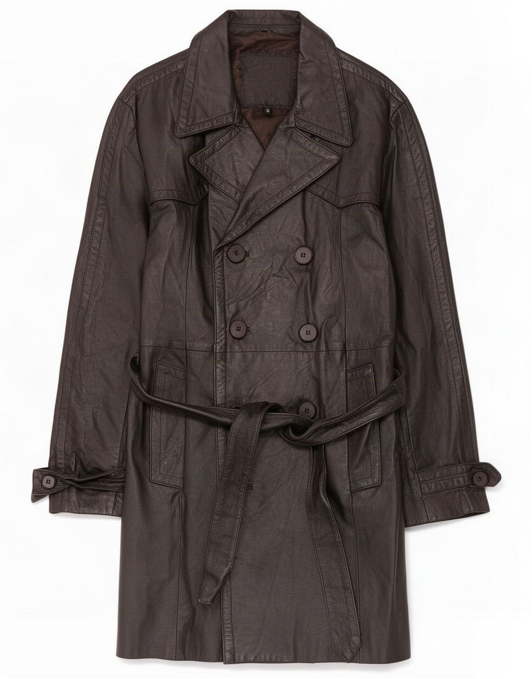 Cappotto vintage in pelle doppio petto da donna UK 16 grande Nero