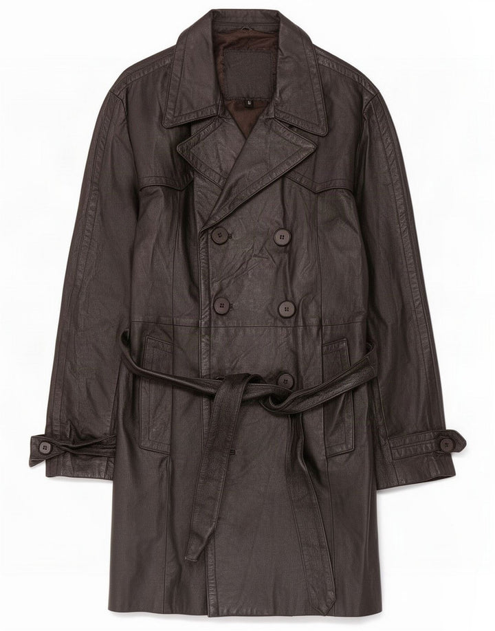 Cappotto vintage in pelle doppio petto da donna UK 16 grande Nero
