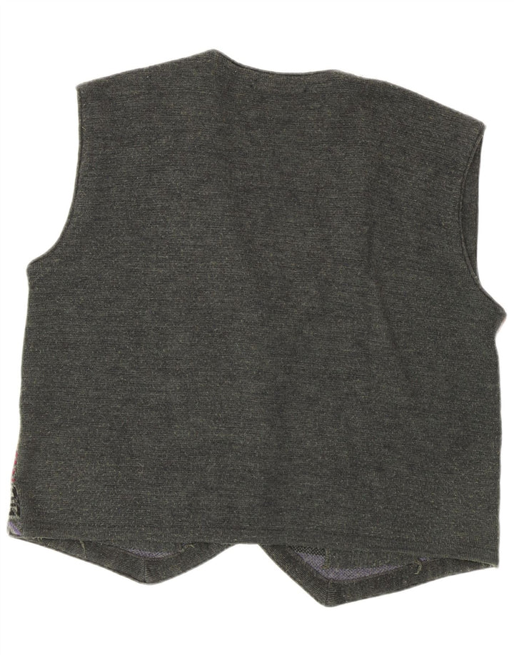 Gilet vintage da uomo lavorato a maglia IT 52 grande patchwork color kaki
