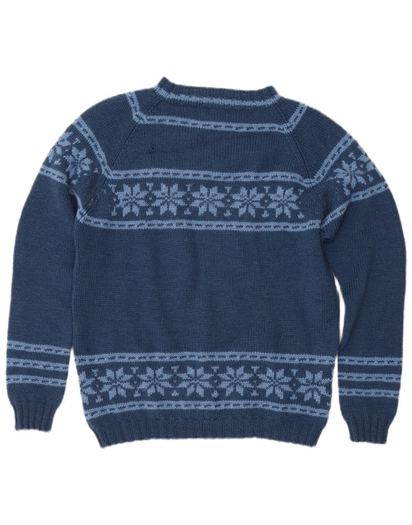 Maglione da donna VINTAGE con scollo a barca UK 12 Medio Blu navy Fair Isle