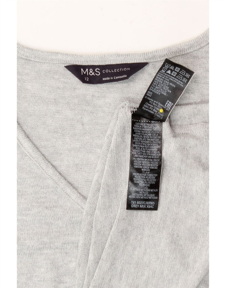 Marks & Spencer Top da donna a maniche lunghe UK 12 Viscosa grigio medio