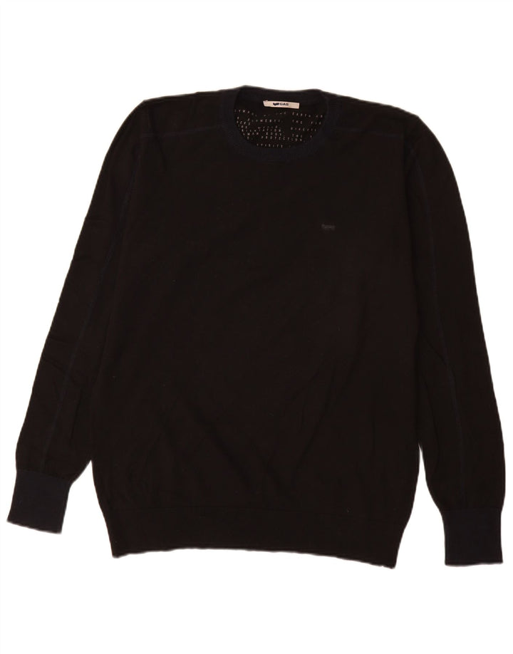 Maglione maglione girocollo da uomo Gas cotone medio nero