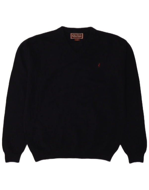 Marlboro Classics Maglione da uomo con scollo a V, grande, in lana blu navy