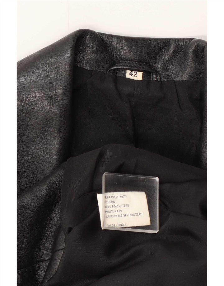Giacca blazer in pelle vintage da donna a 3 bottoni IT 42 media nera