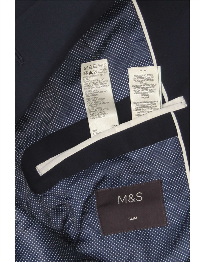 Giacca blazer slim a 2 bottoni da uomo Marks & Spencer EU 52 Large in lana blu navy