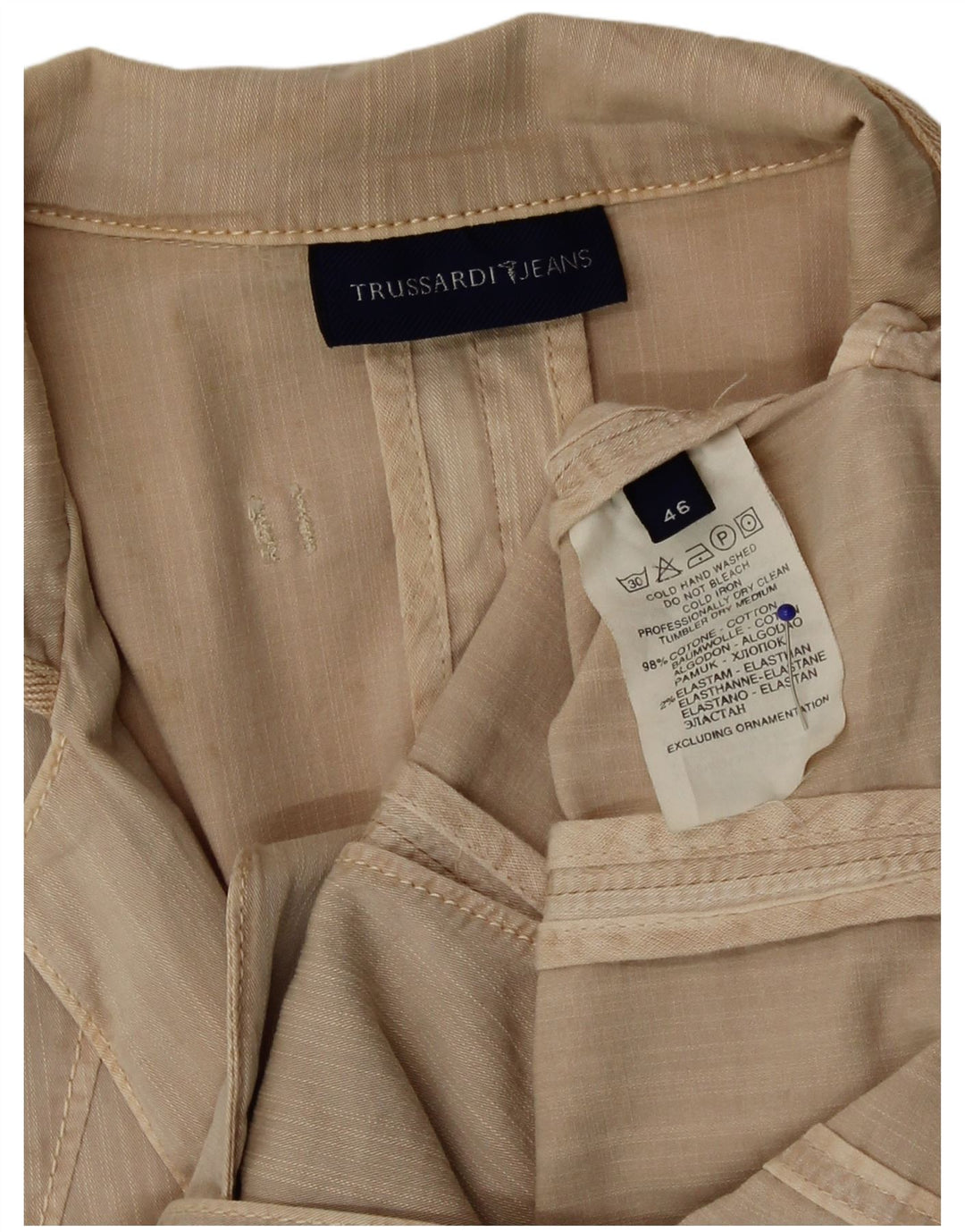 Giacca Blazer 2 Bottoni Donna Trussardi IT 46 Large in Cotone Beige