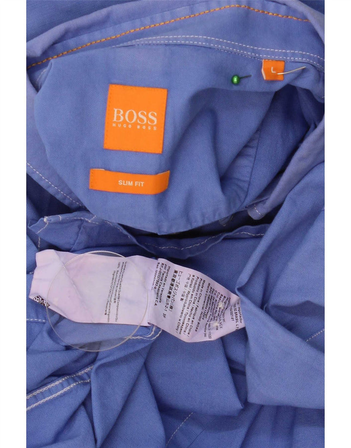 Camicia slim fit da uomo Hugo Boss grande in cotone blu