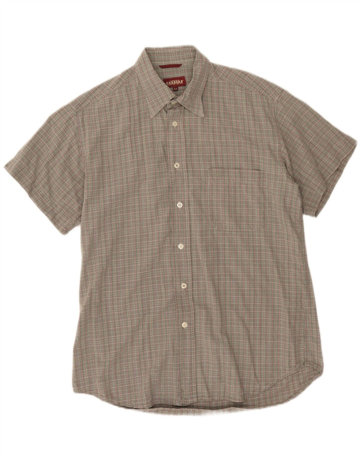 Camicia a maniche corte da uomo Carrera in cotone a quadri grigio medio