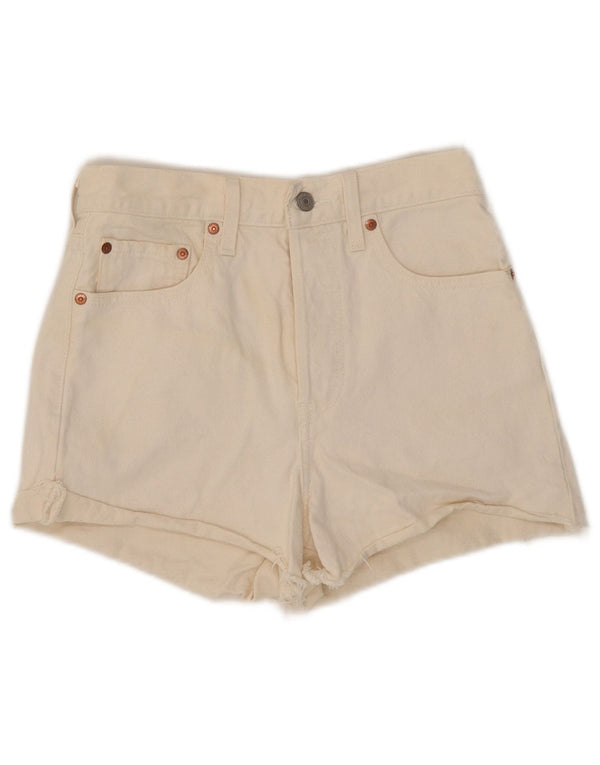 Pantaloncini di jeans a vita alta da donna Levi's W27 piccoli in cotone bianco sporco