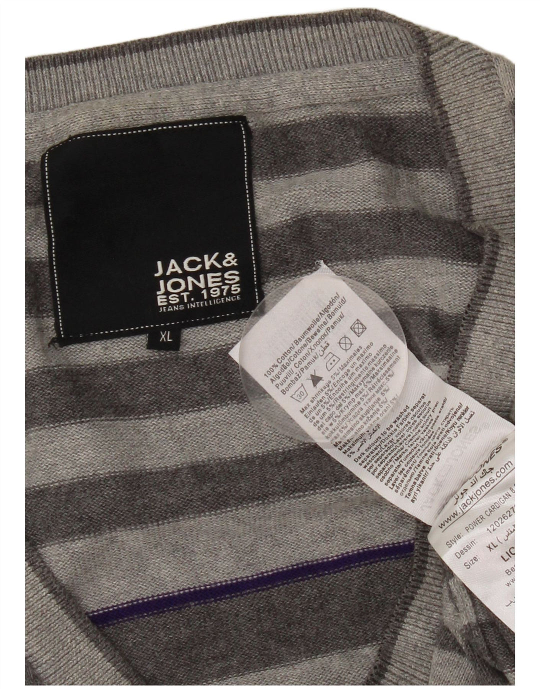 JACK & JONES Maglione cardigan da uomo XL in cotone a righe grigie
