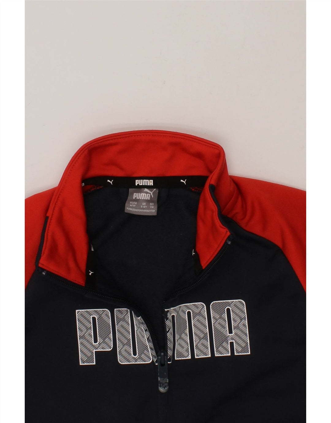 PUMA Boys Graphic Tracksuit Top Jacket 5-6 Years Navy Blue Colourblock Vintage Puma and Second-Hand Puma from Messina Hembry 