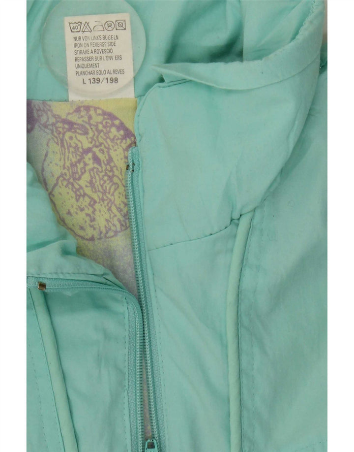 Giacca a vento grafica da donna vintage UK 16 grande poliestere turchese