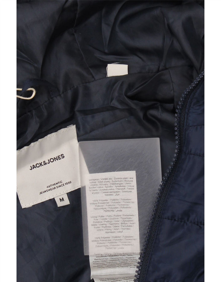 JACK & JONES Giacca imbottita con cappuccio da uomo UK 38 medio poliestere blu navy
