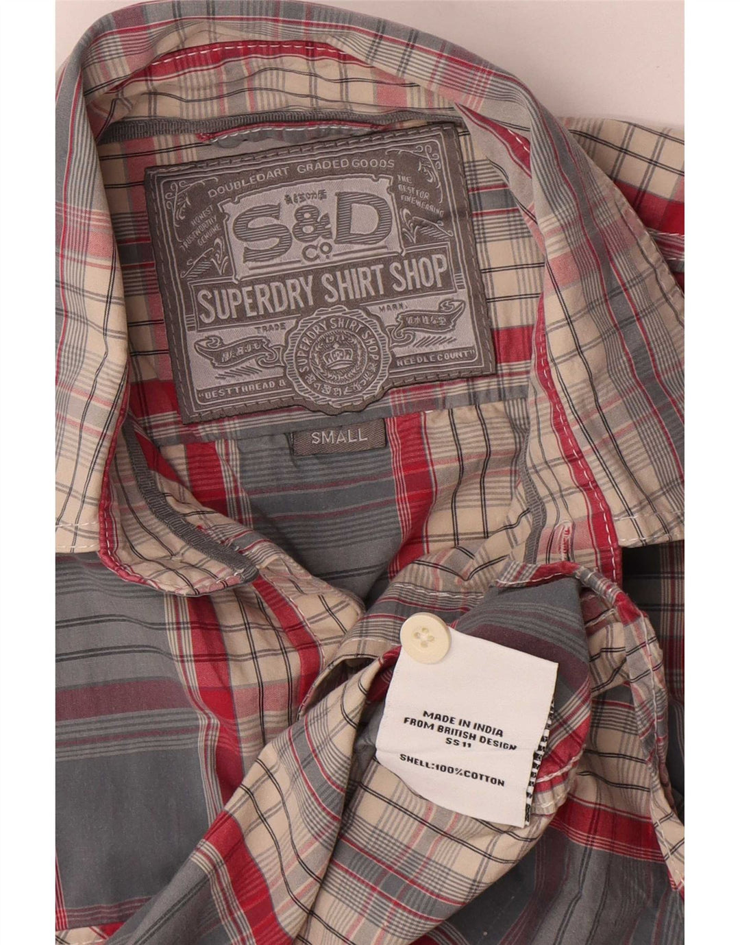 Camicia a maniche corte da uomo Superdry in cotone a quadri blu piccolo