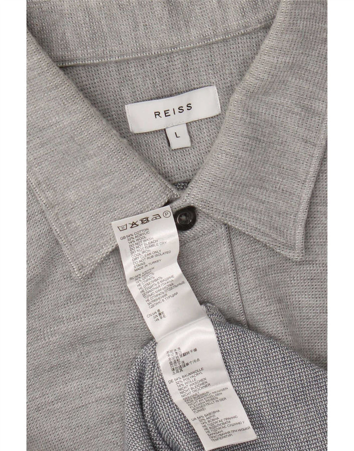 Camicia da uomo Reiss grande in cotone chiazzato grigio