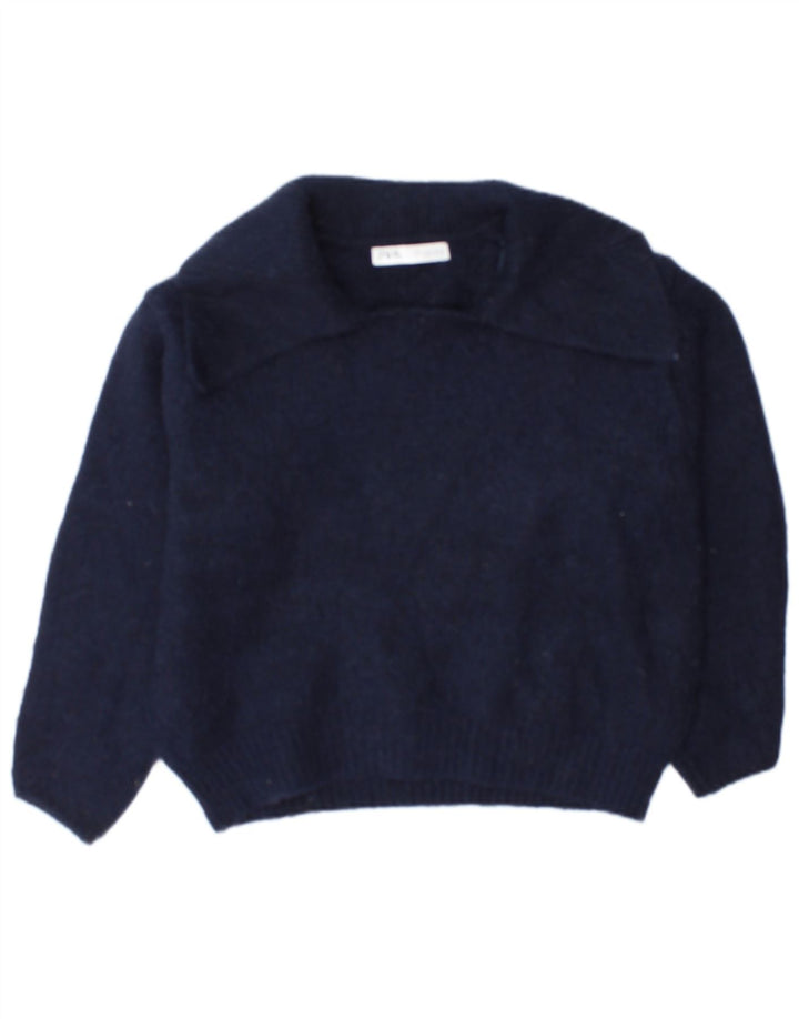 Maglione maglione collo alto da donna Zara UK 16 grande poliestere blu navy