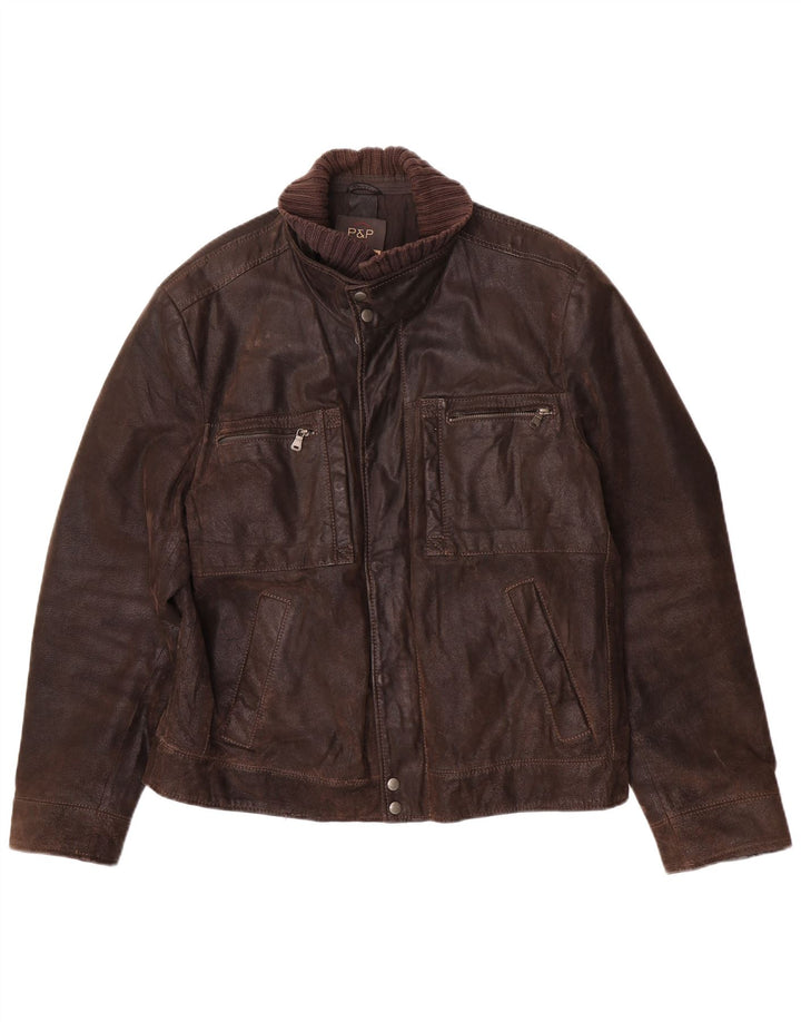 P&P People Giacca in pelle da uomo UK 42 XL Pelle marrone
