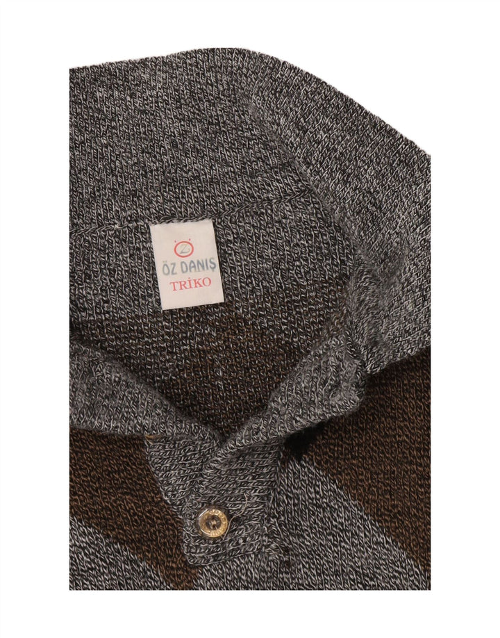 Maglione vintage da uomo con collo alto, grande grigio a rombi/diamante