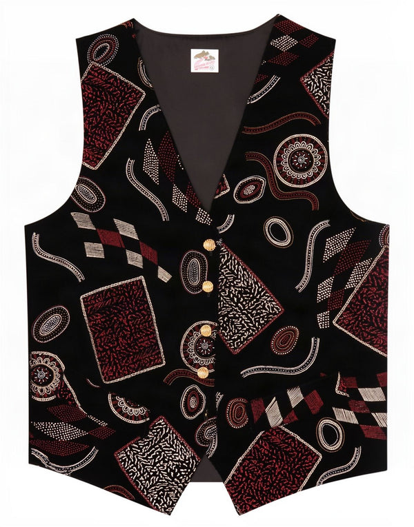 Gilet western vintage da donna UK 12 medio nero geometrico