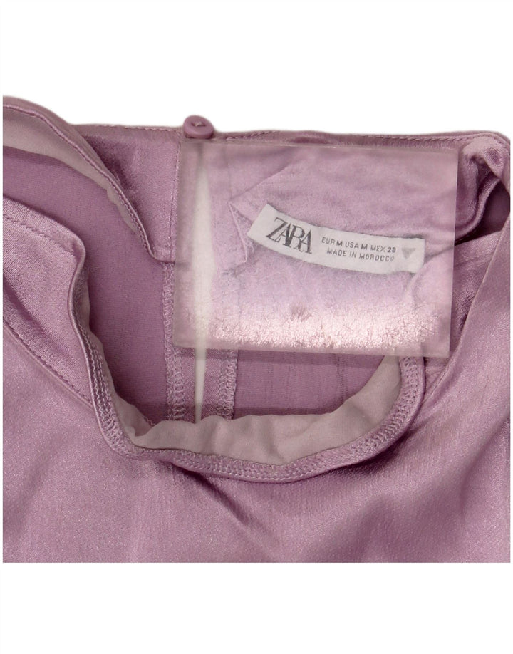 Top corto a maniche lunghe da donna Zara UK 12 viola medio